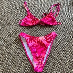 Feline Swim Bikini  Pink Floral High Cut Two Piece Small Medium.